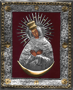 #A55d The Vilnius (Ostra Brama) Virgin - Burgundy Red Background